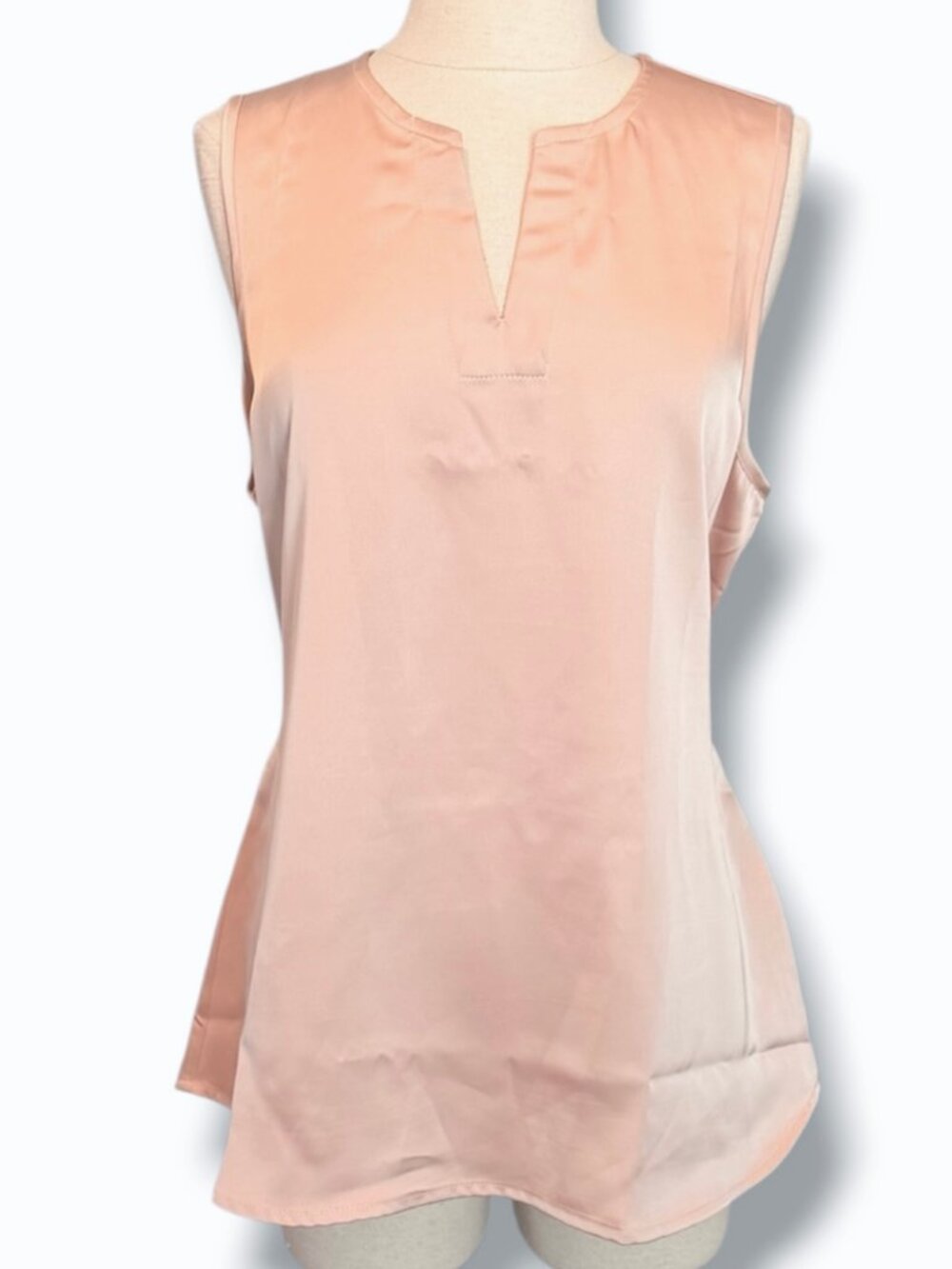 Satin Sleeveless Split V Neck Tie Back Tank Top Blouse Dusty Pink Blouse